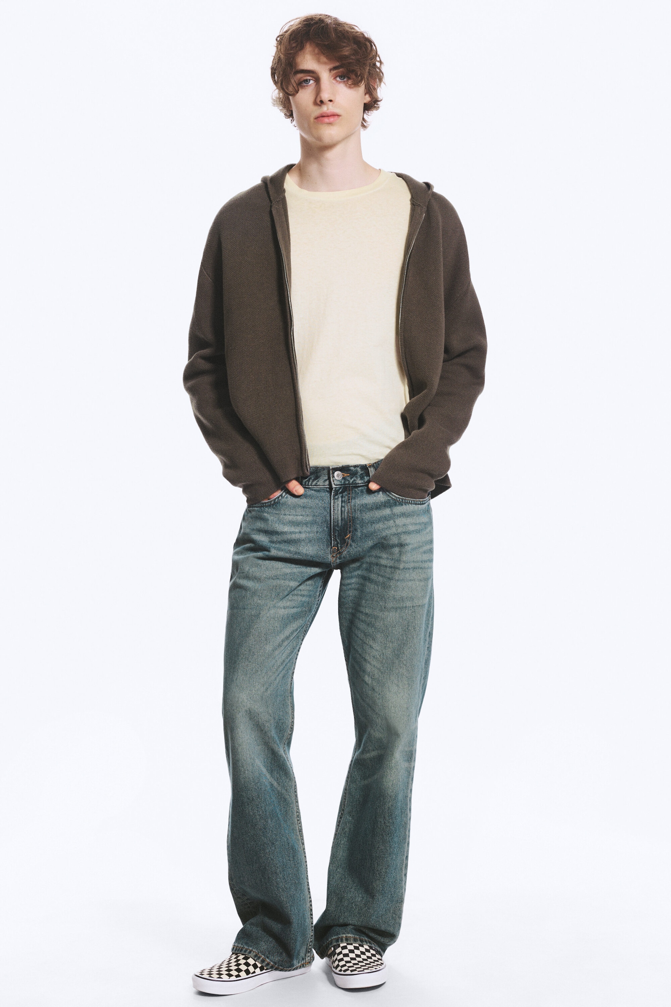 Grid Blue – lyseblå - Sky normal bootcut-jeans med lavt liv - 1