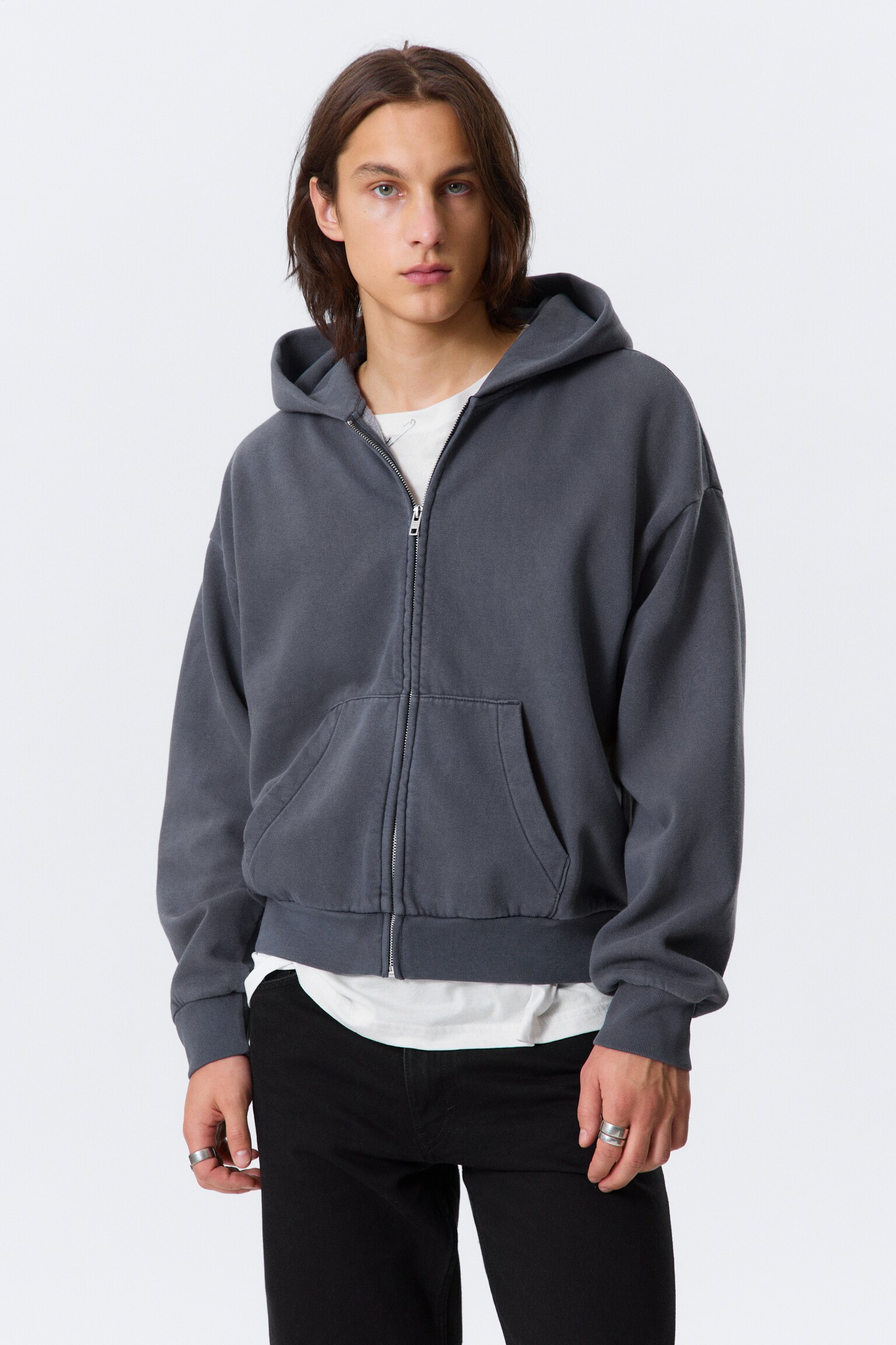 Felpa con cappuccio e zip - Blu lavato/Nero/Grigio mélange/Washed Dark Green/Marrone scuro