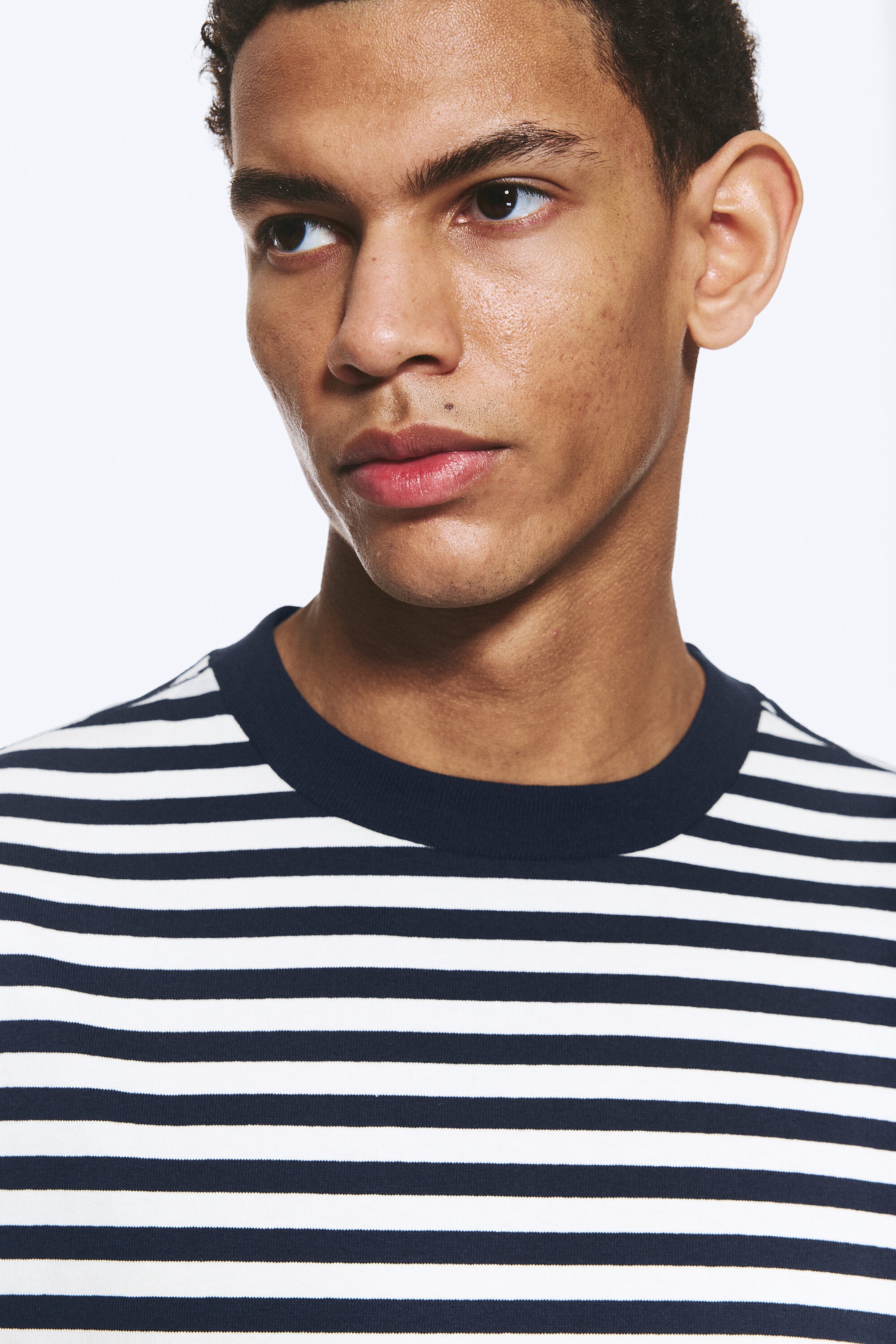 White - Navy Stripe - Loose Boxy T-shirt - 2