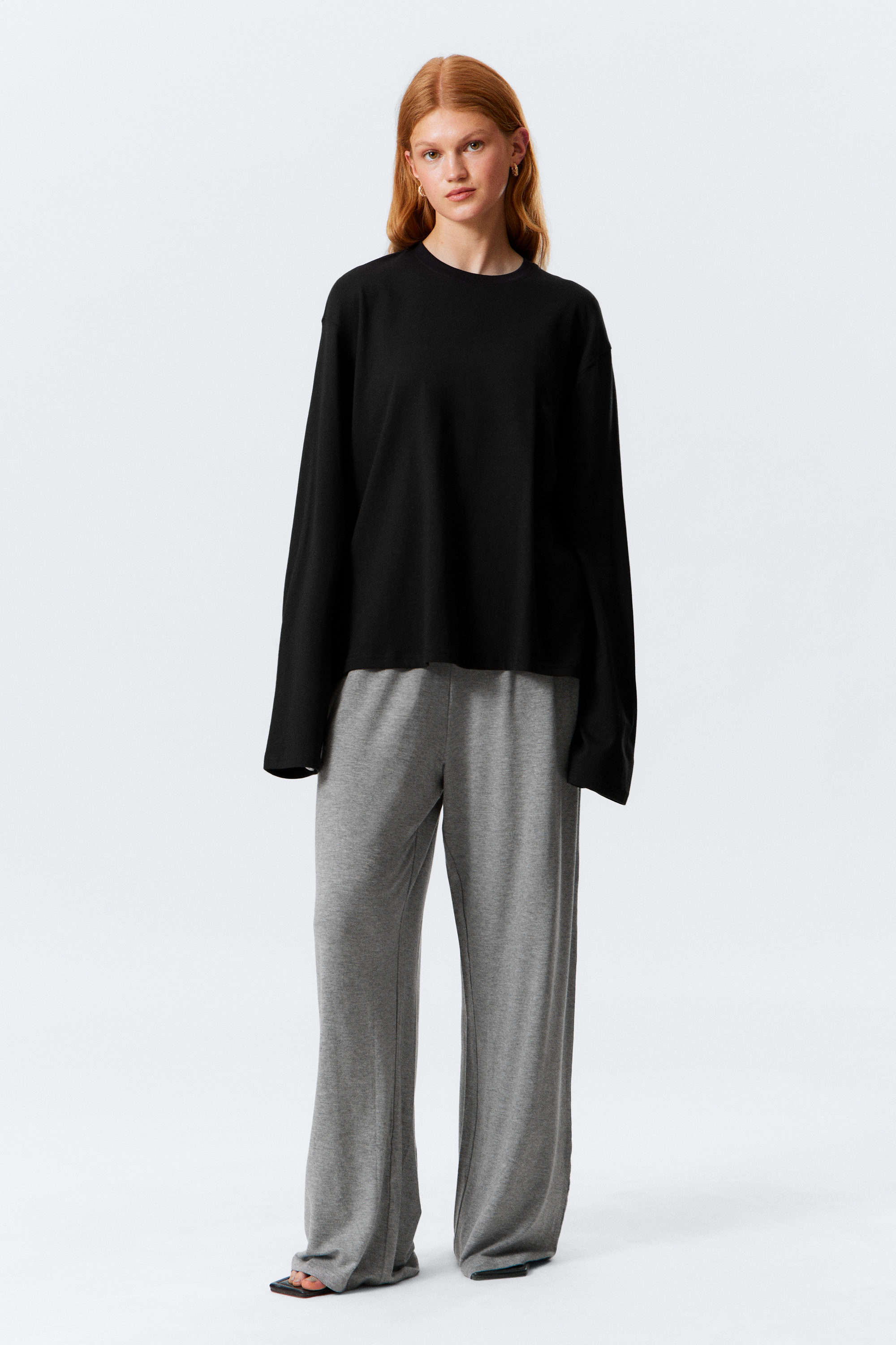 Black - Long-Sleeved Boxy Cotton T-shirt - 2