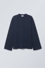Navy Blue - Oversized Long Sleeve T-shirt - 0