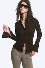 Dark Brown - Fitted Buttoned Shirt - 0