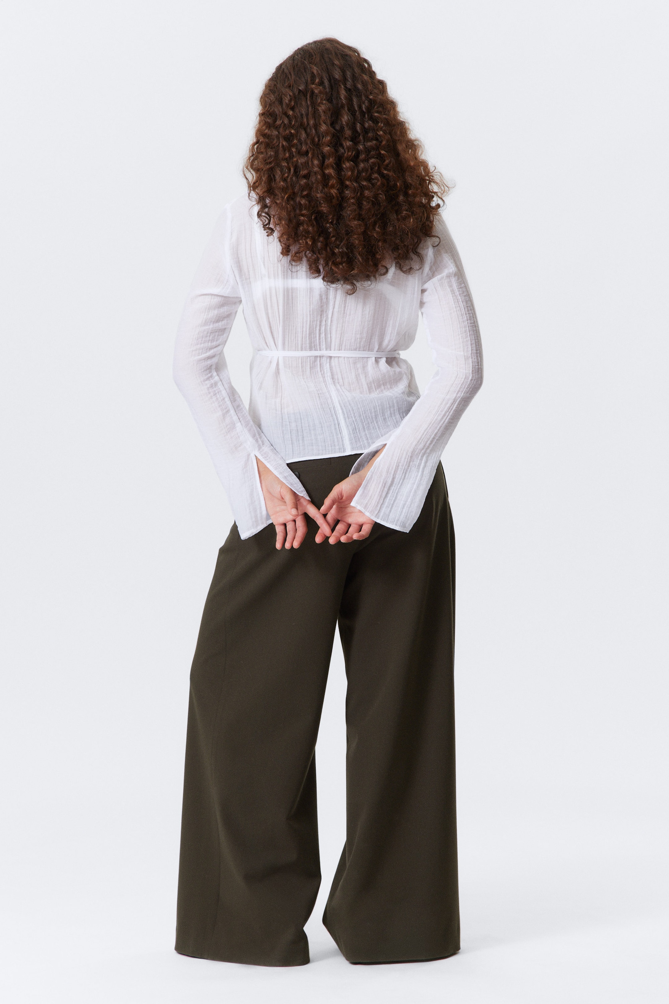 Transparent White - Textured Long-Sleeved Wrap Shirt - 3