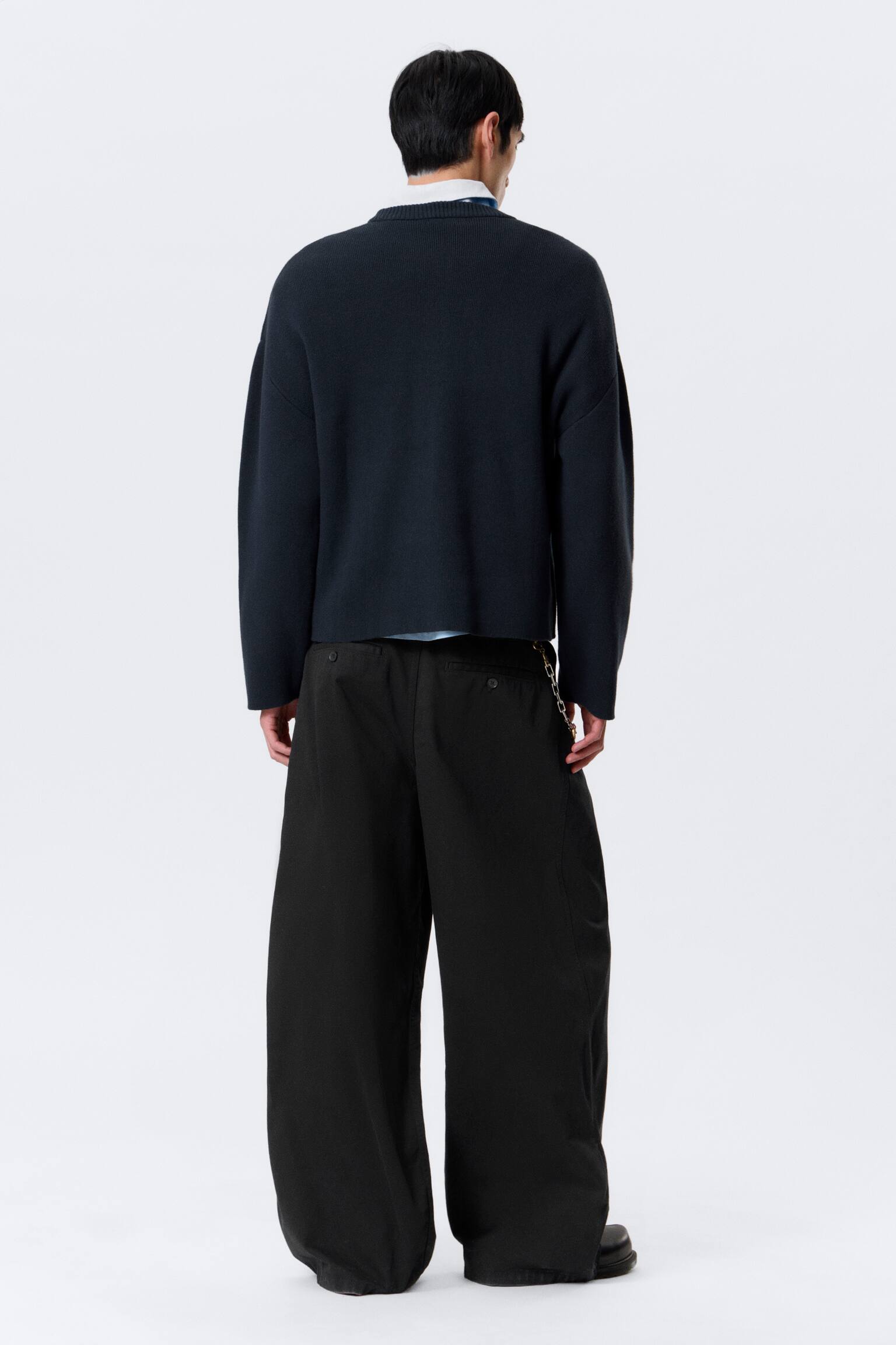 Boxy Knitted Cotton Sweater - Donker marineblauw/Donkerbruin - 5