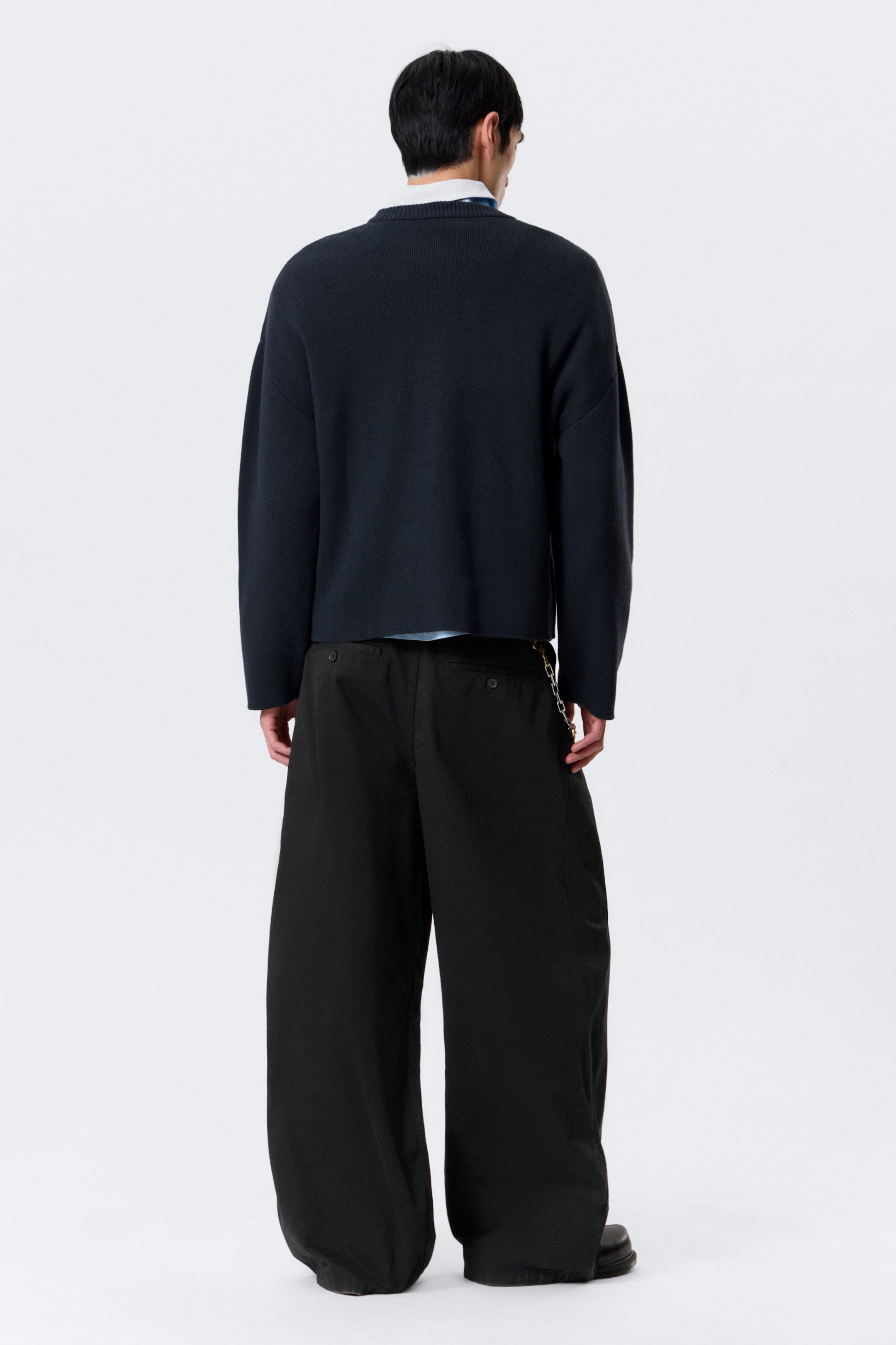 Dark Navy Blue - Boxy Knitted Cotton Sweater - 2