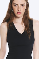 Dark Blue - Ribbed V-neck Tank Top - 3