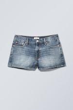 Spinel Blue - Duchess Low Rise Distressed Mini Denim Shorts - 0