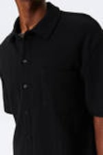 Black - Knitted Short-Sleeved Button-Up Shirt - 2