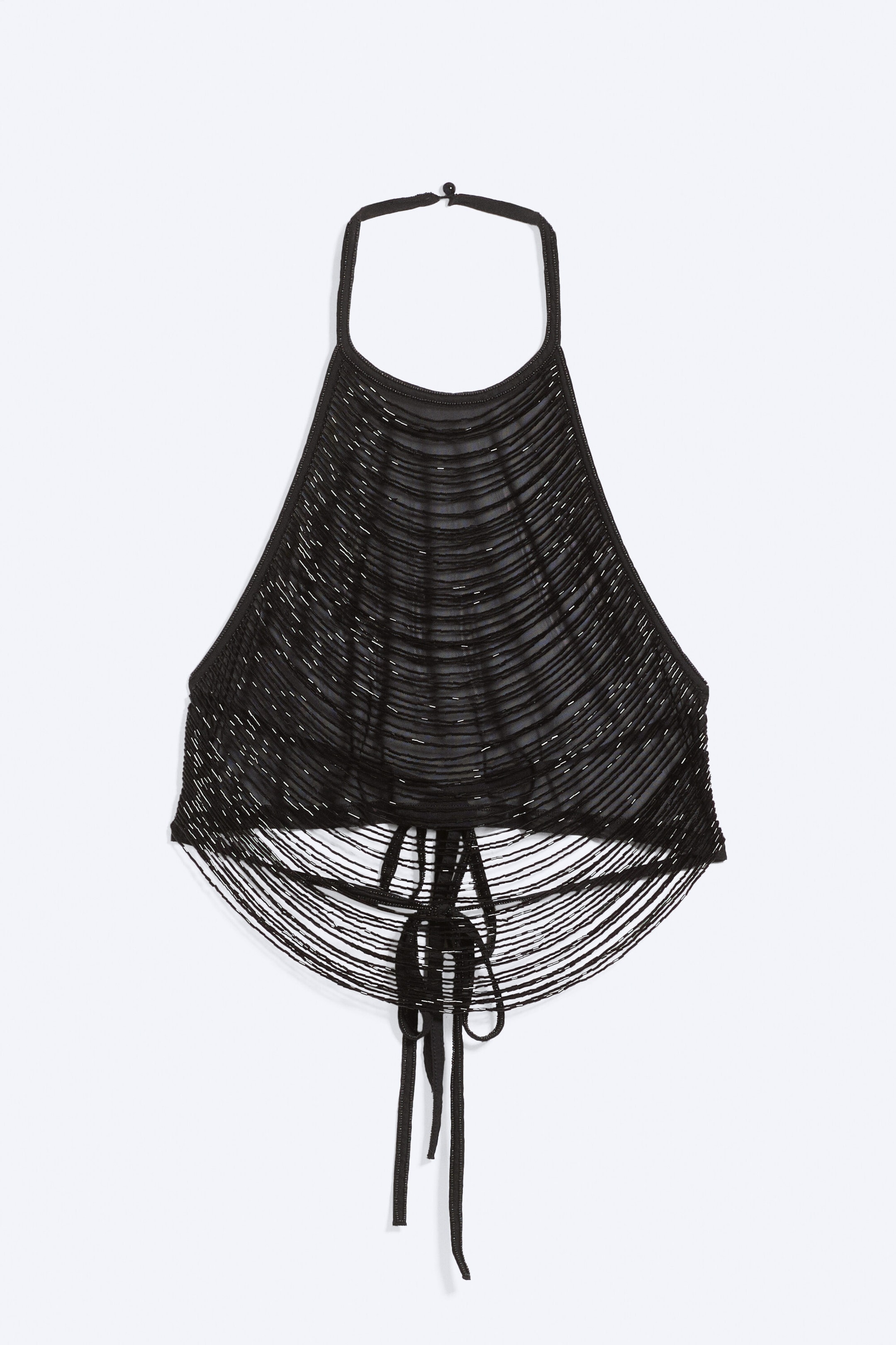 Black - Beaded Mesh Halterneck Top - 4