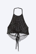 Black - Beaded Mesh Halterneck Top - 4