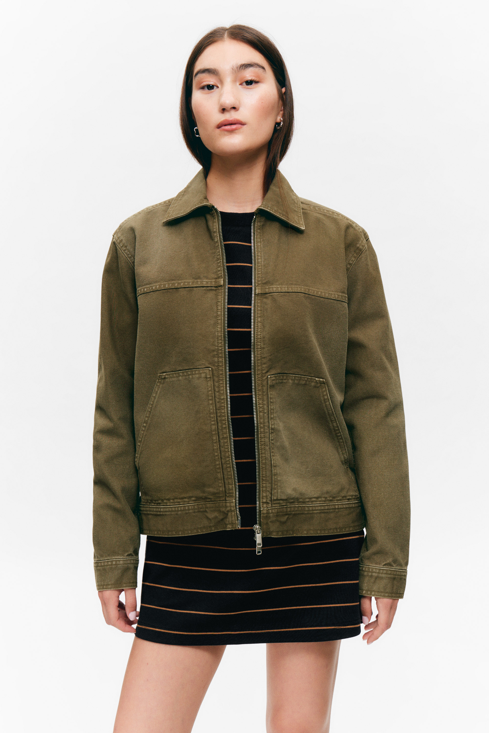 Dunkles Khakigrün - Oxford-Jacke mit Zwei-Wege-Reißverschluss - 5