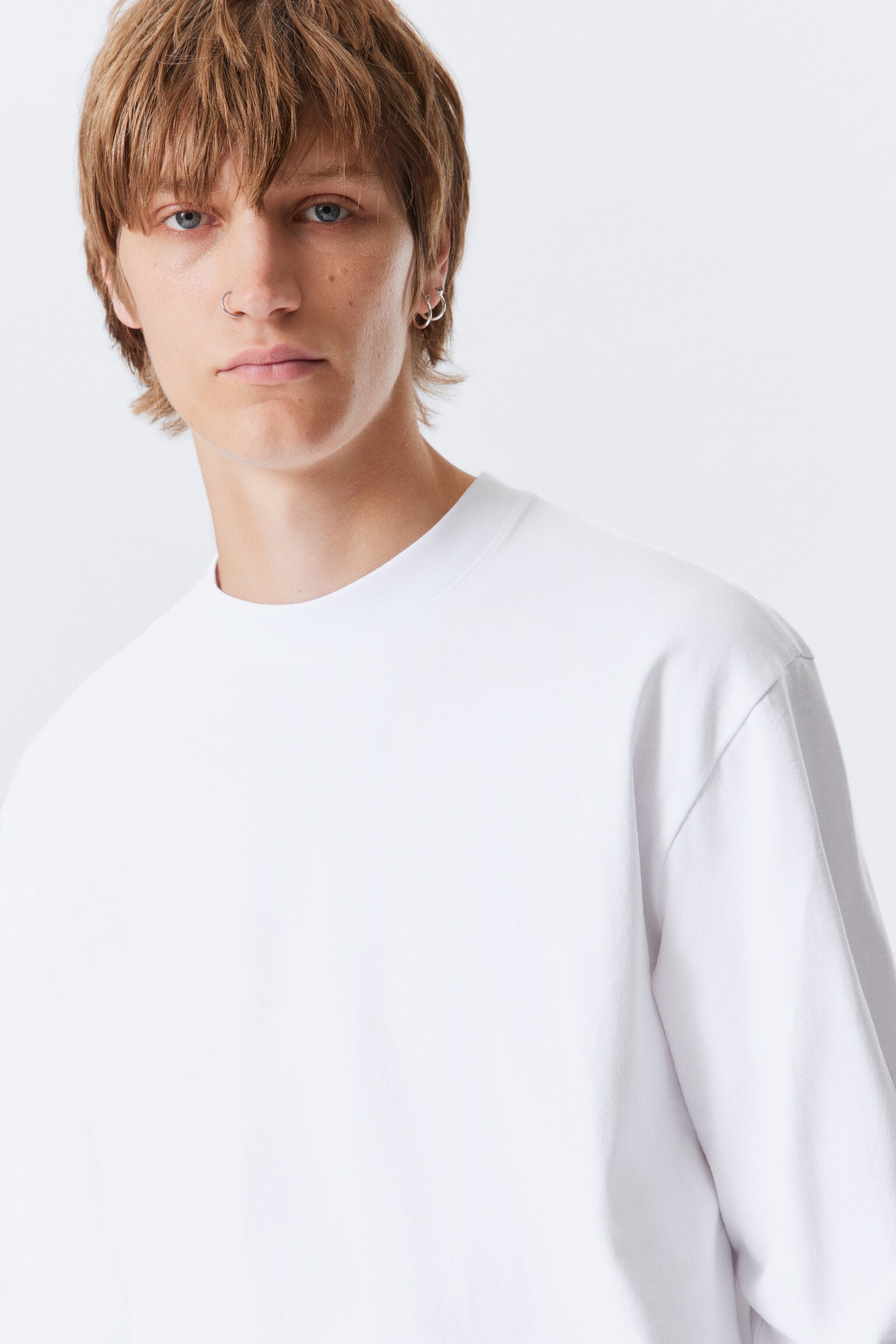 Relaxed Long-Sleeved Cotton T-shirt - White/Black - 4