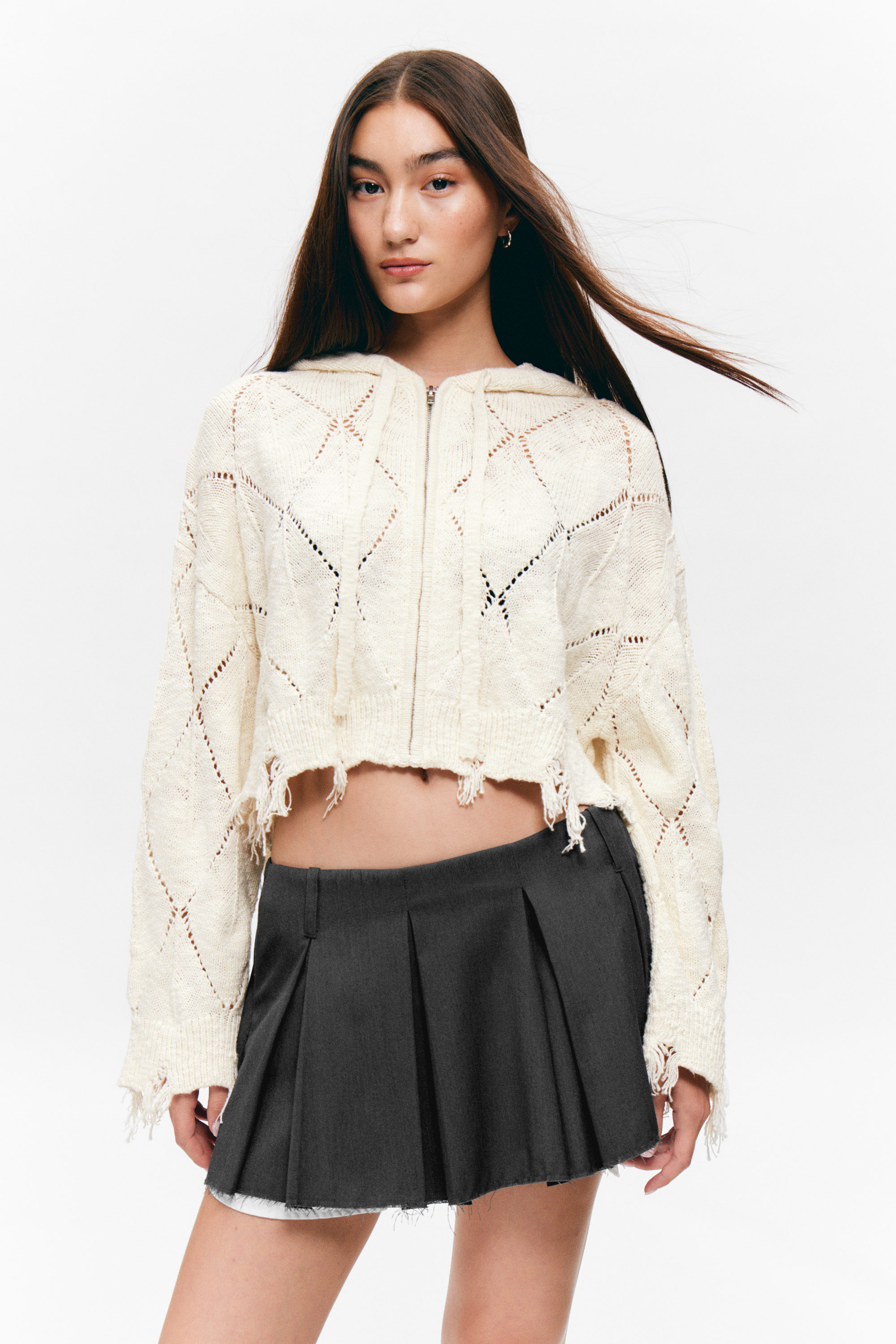 Dark Grey Melange - Pleated Mini Suiting Skirt - 2