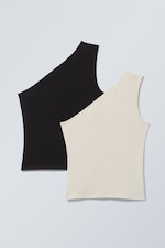 Schwarz/Beige - 2er-Pack One-Shoulder-Trägertop Cindy - 0
