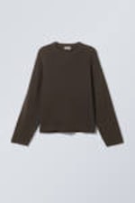Dark Brown - Boxy Knitted Cotton Sweater - 3