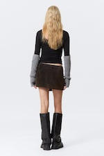 Dark Brown - Pleated Velvet Mini Skirt - 2