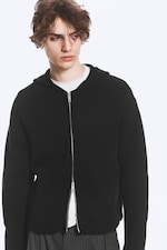 Svart - Stickad zip-through-hoodie - 0