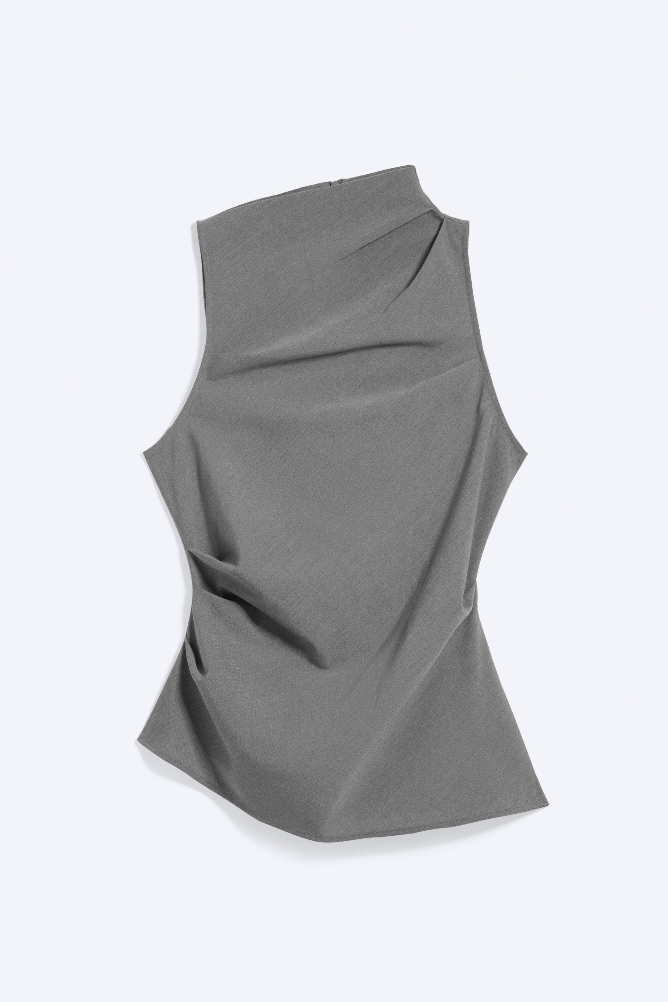 Vaalgrijze krijtstreep - Asymmetrische mouwloze kostuumtop - 0
