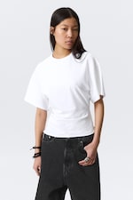 White - DRAPED FITTED T-SHIRT - 0