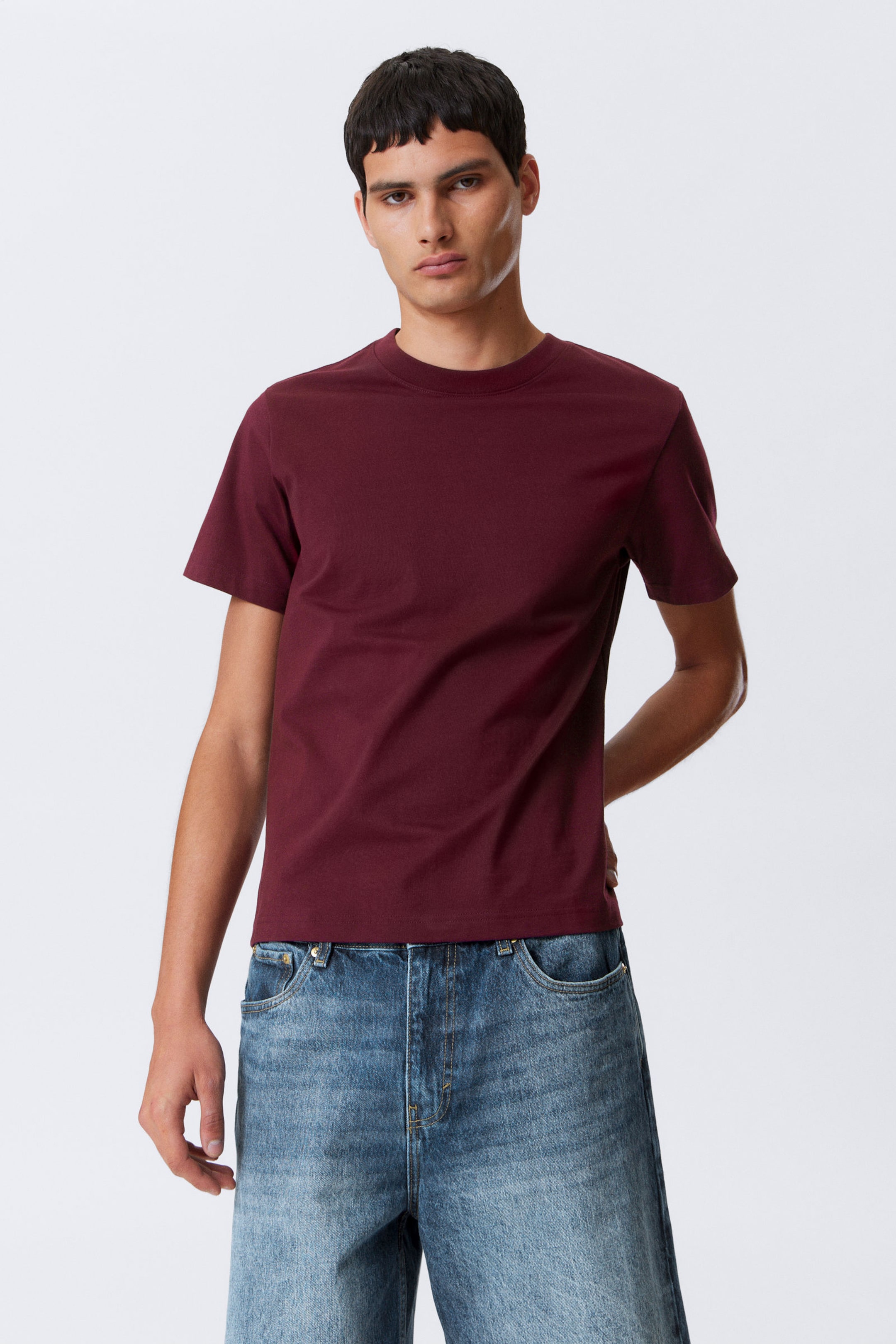 Dunkelrot - Kurzes, schweres Boxy-T-Shirt - 1