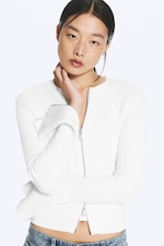 Off-white - Ribbed Fitted Zip Cardigan - 1