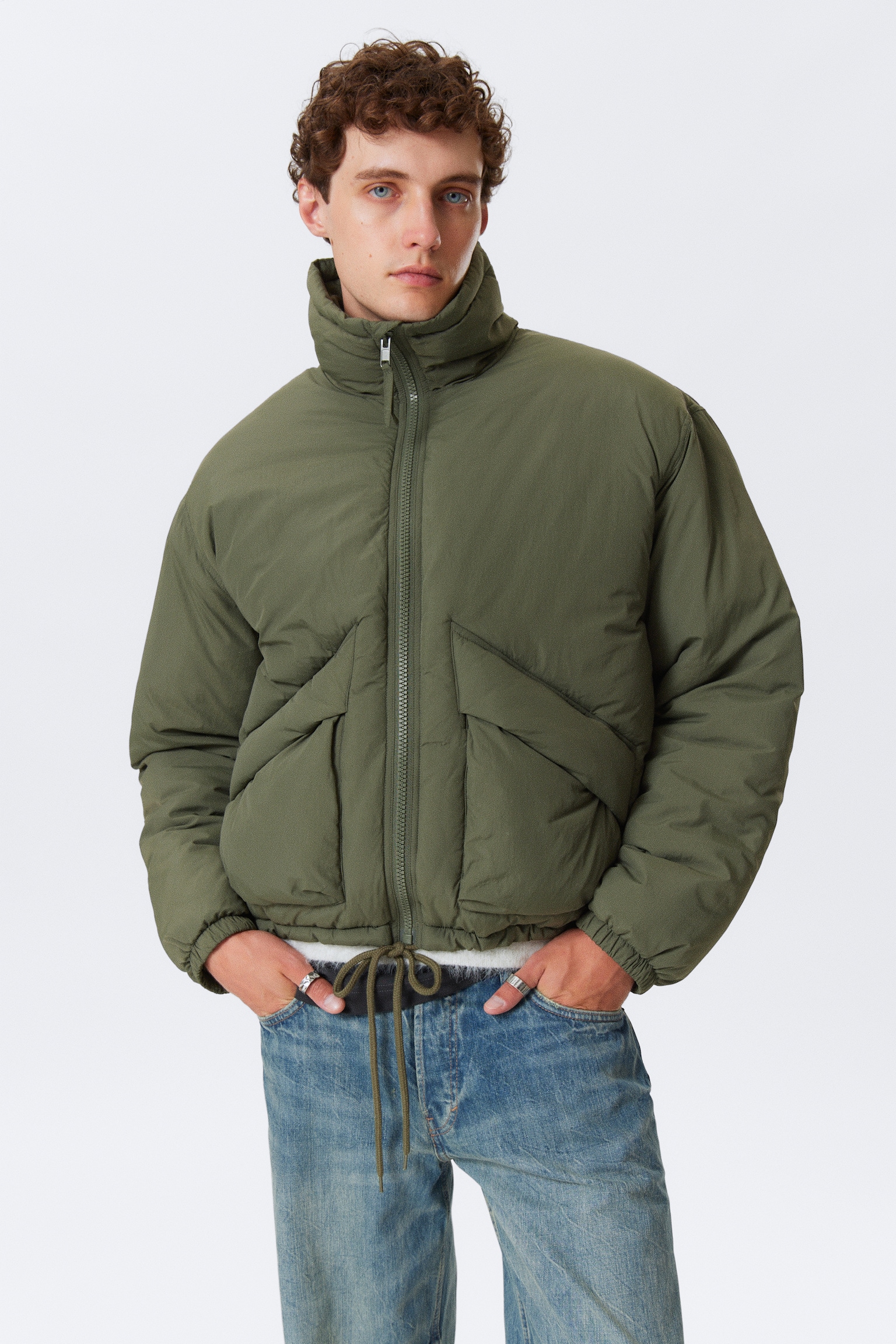 Padded Drawstring Nylon Jacket - Saliegroen/Zwart - 4
