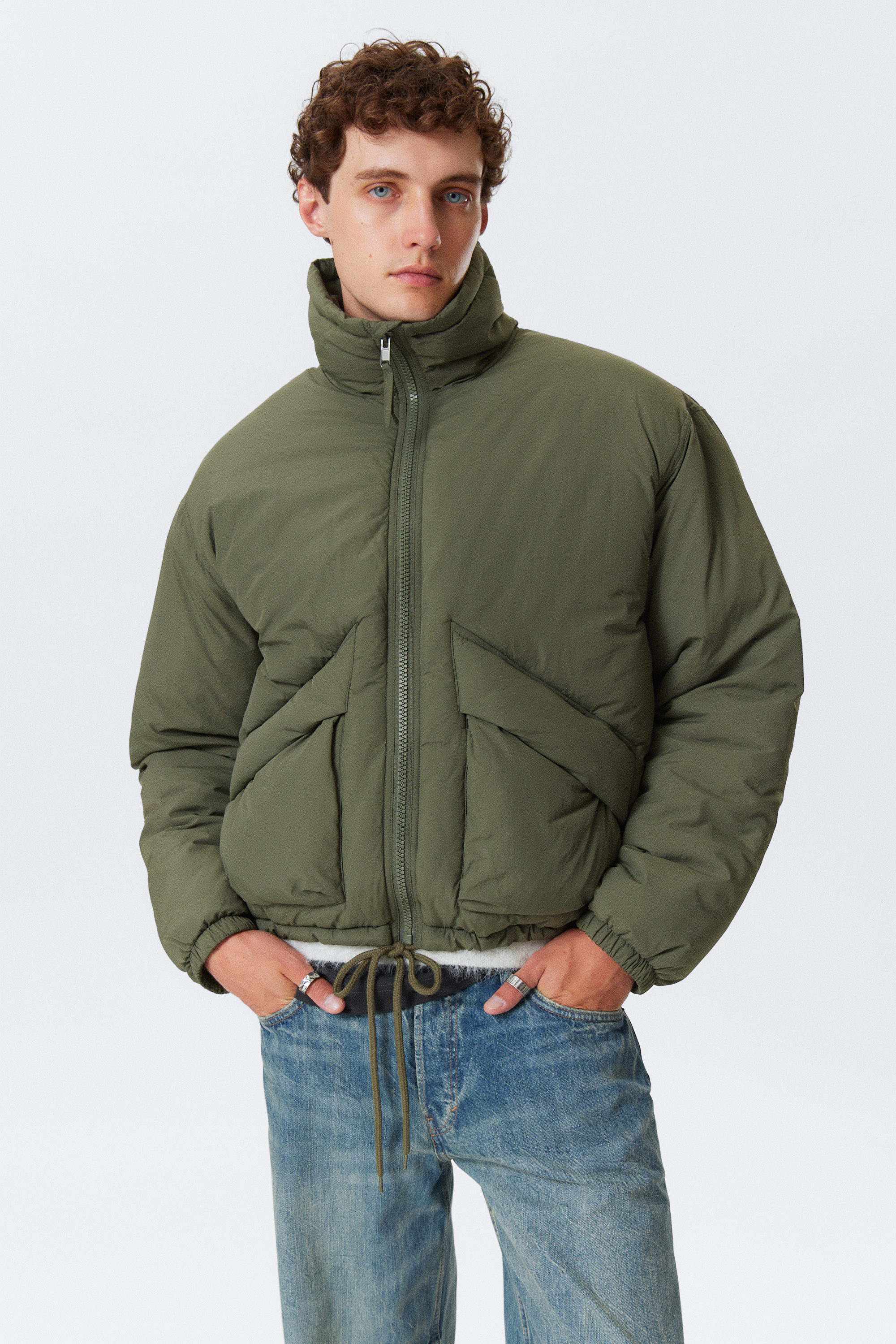 Sage Green - Padded Drawstring Nylon Jacket - 2
