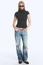 Dark Grey - Double Breasted Cotton Top - 0