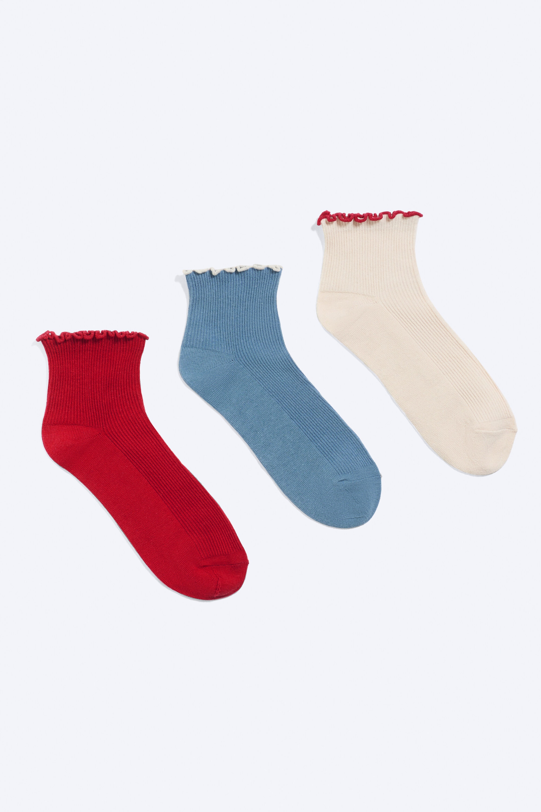 Red + Blue + White - 3-pack Frill Edge Short Socks