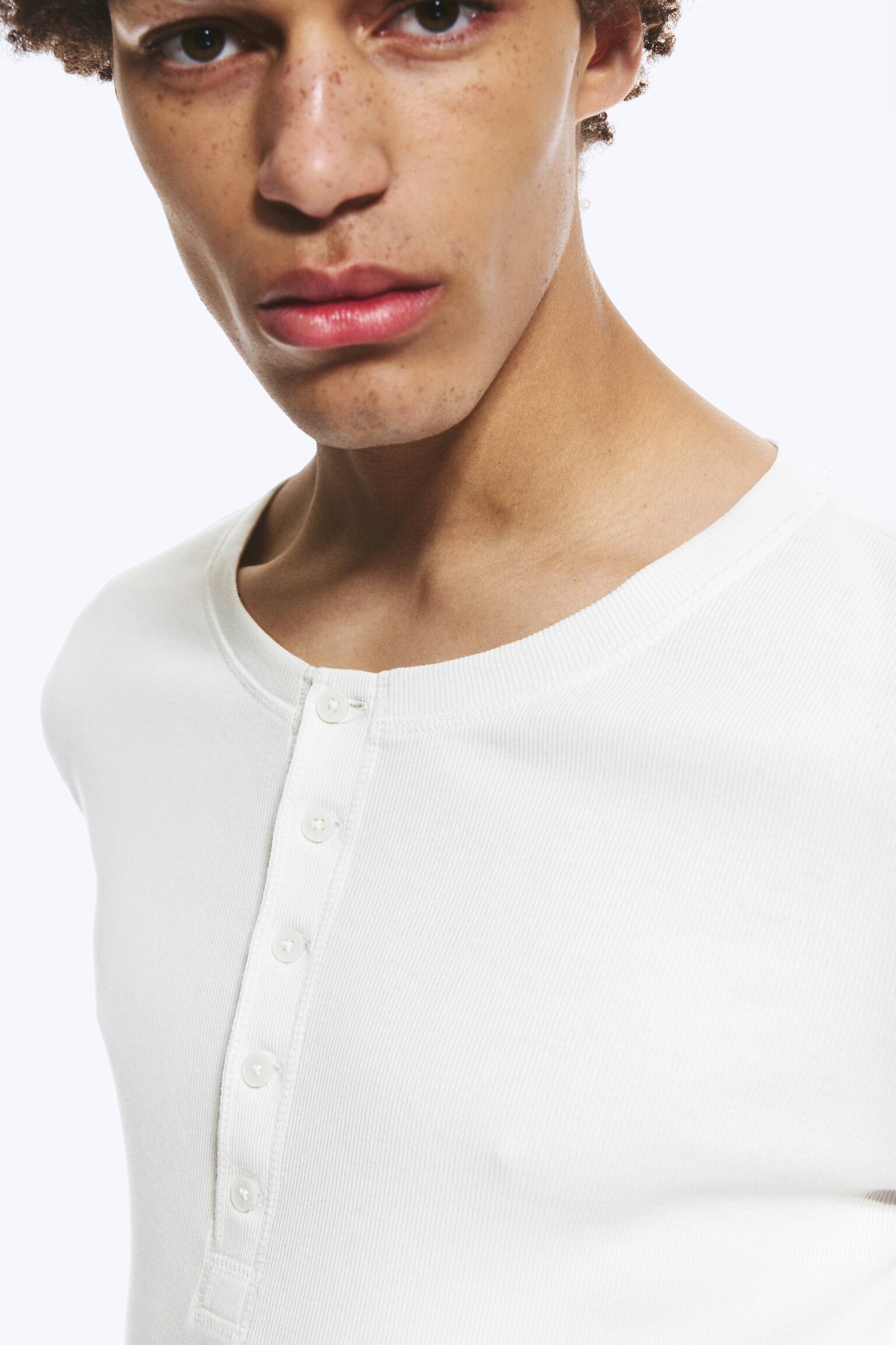 T-shirt Henley manches longues-Blanc cendré - 5