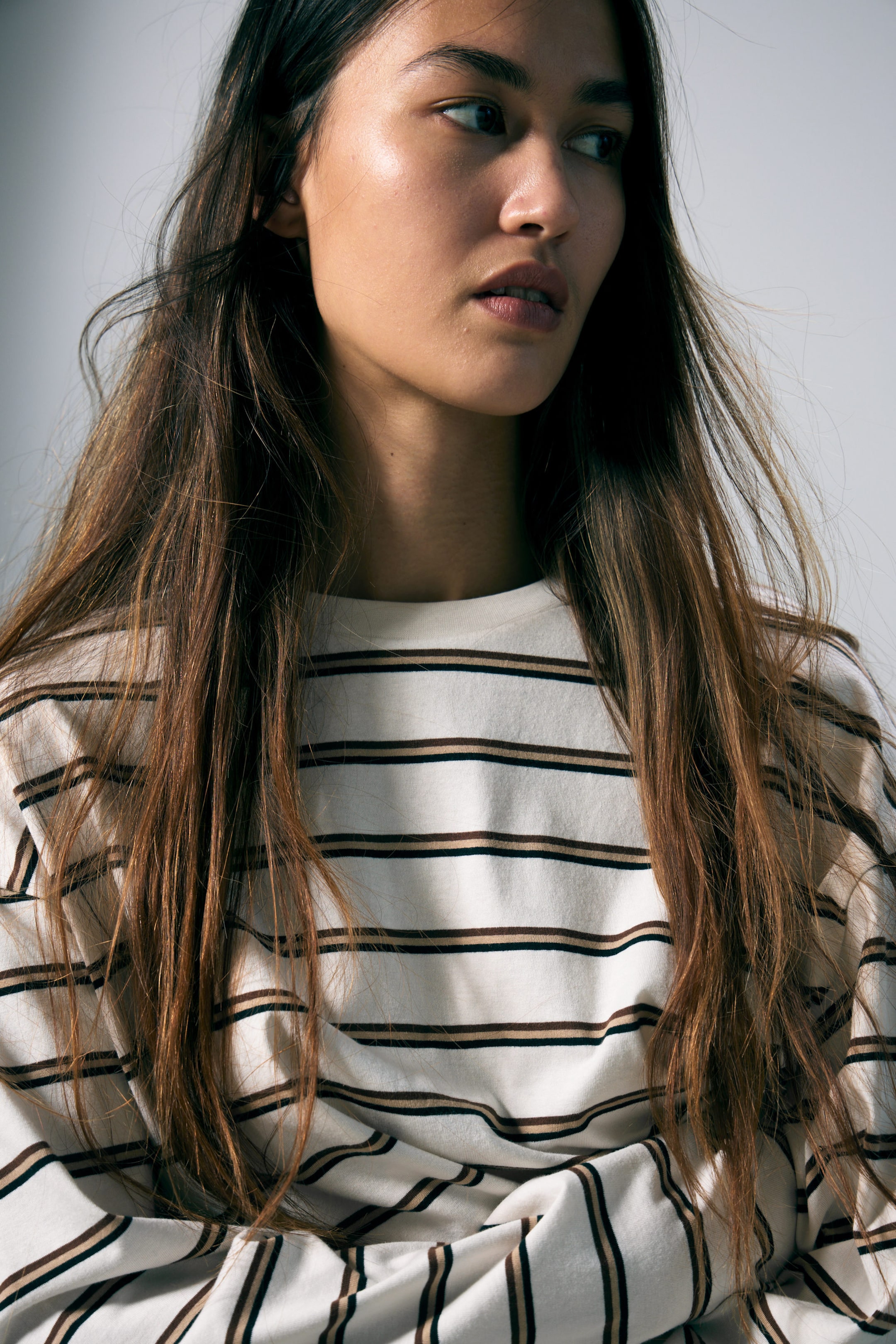 Staubweiß - Braune Streifen - Longsleeve-Shirt aus Baumwolle - 3