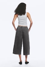 Dark Grey - Low Rise Loose Cropped Trousers - 4