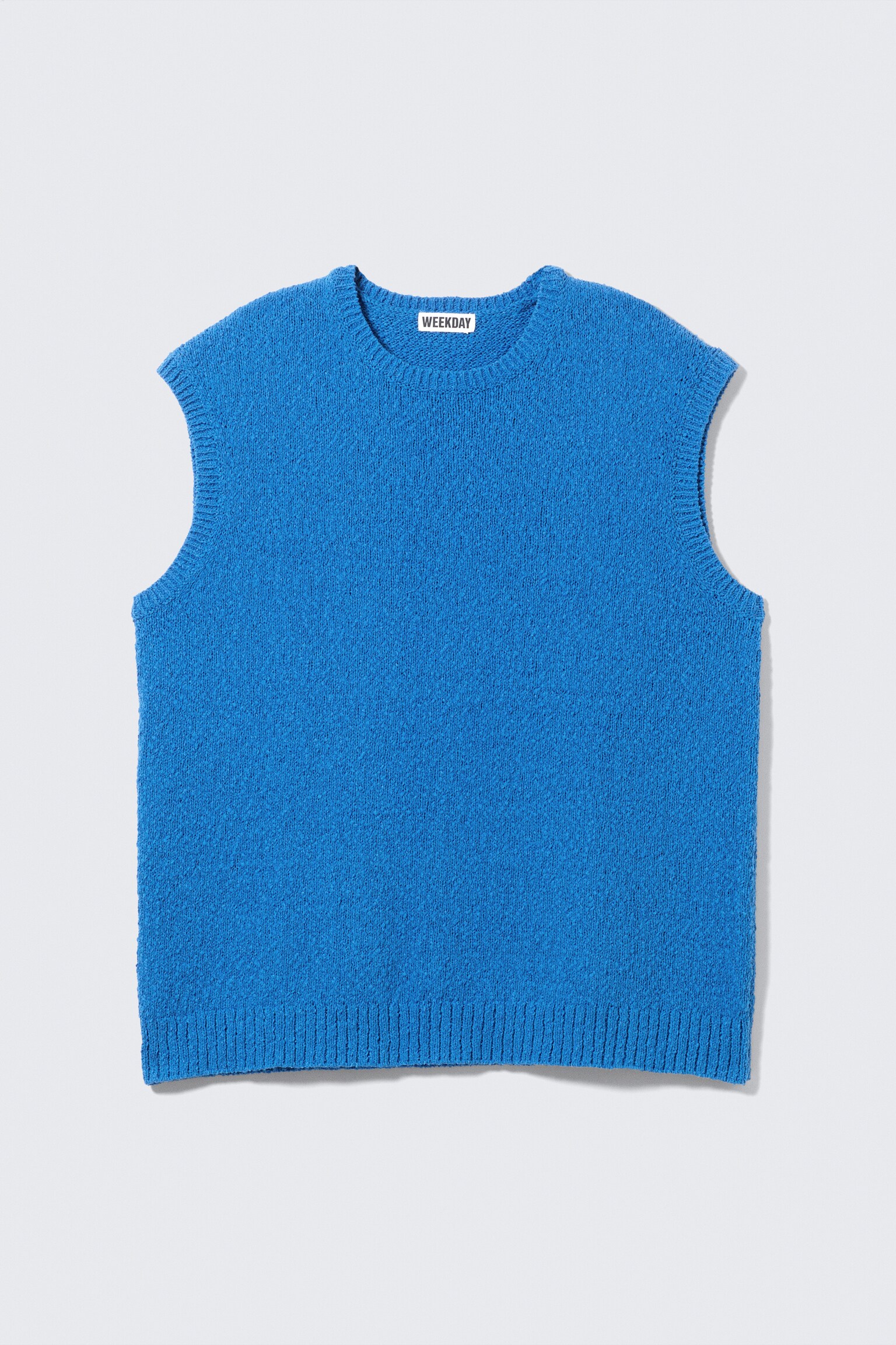 Boxy Strikket Vest med Struktur - Blå/Off-white