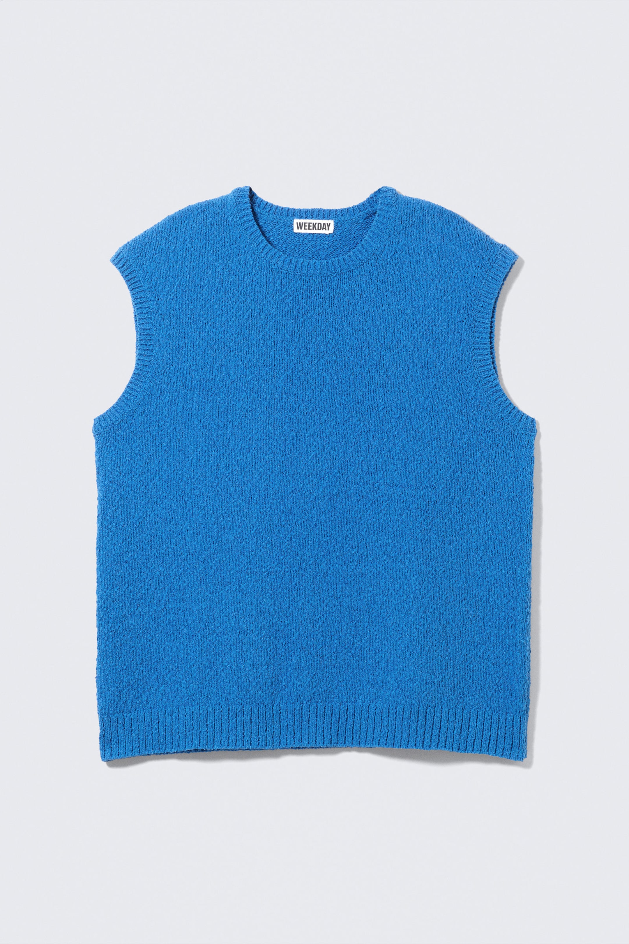 Blauw - Boxy gebreide bodywarmer met textuur - 1