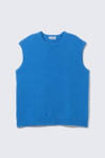 Blue - Boxy Textured Knitted Vest - 0