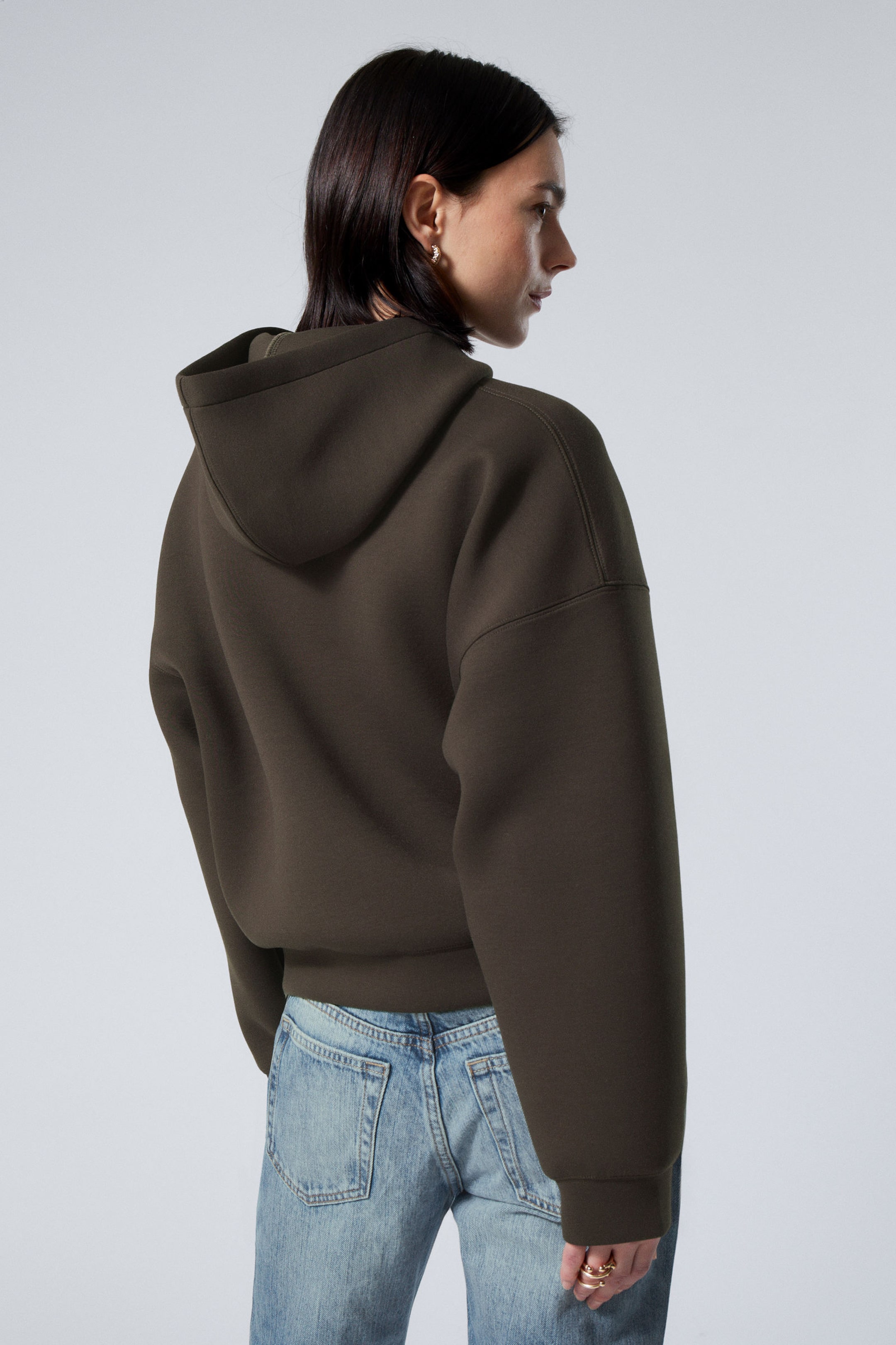 Dunkelbraun - Oversized Scuba-Zip-Hoodie - 3