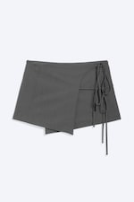 Dark Grey Melange - Strappy Mini Wrap Skirt - 0