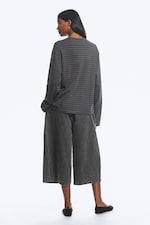 Striped Dark Grey - Long-Sleeved Boxy Cotton T-shirt - 5