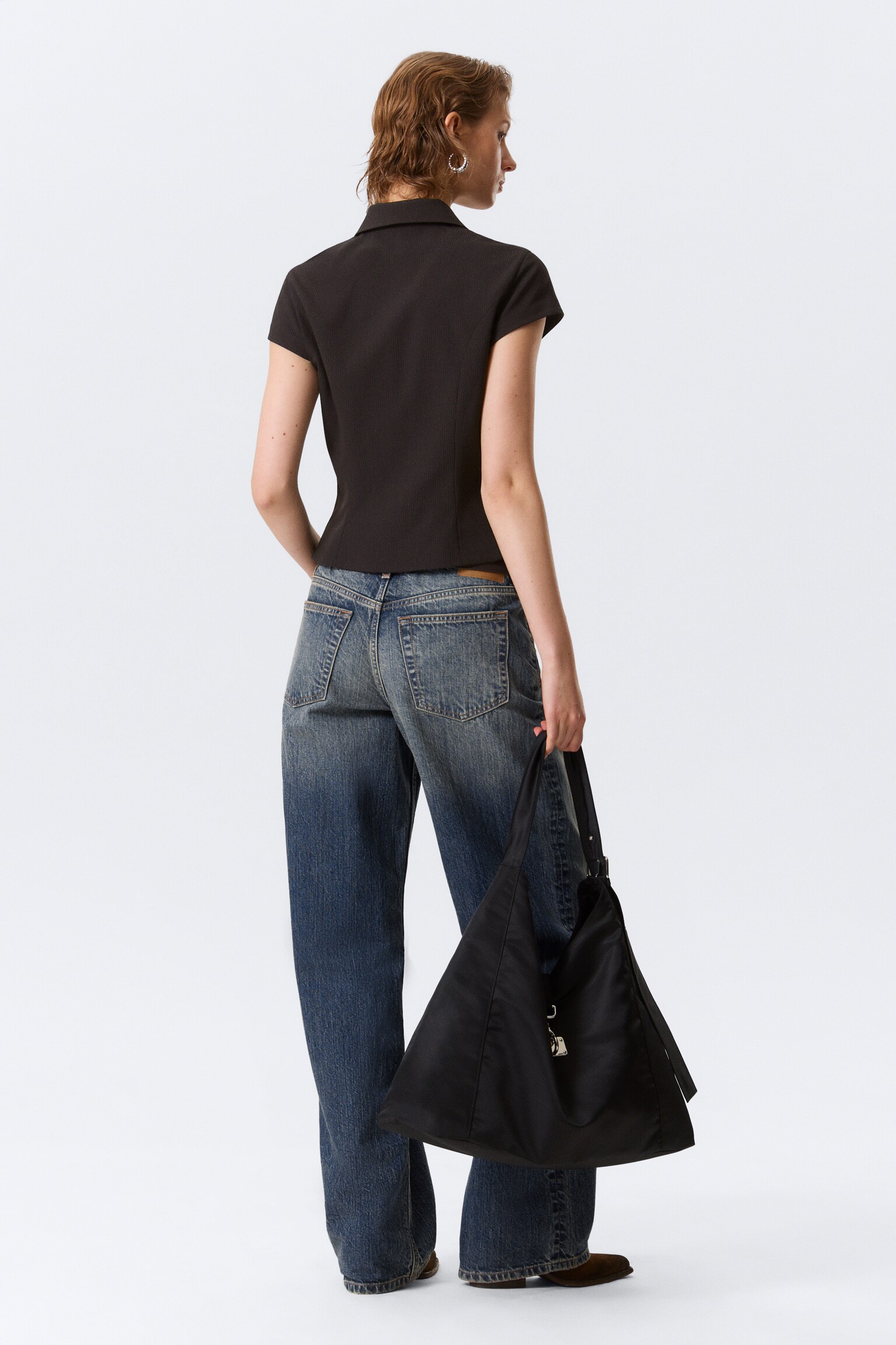 Fitted Short-Sleeved Zip Top - Striped Black/Black/Dark Grey Melange - 3