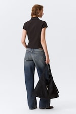 Striped Black - Fitted Short-Sleeved Zip Top - 2