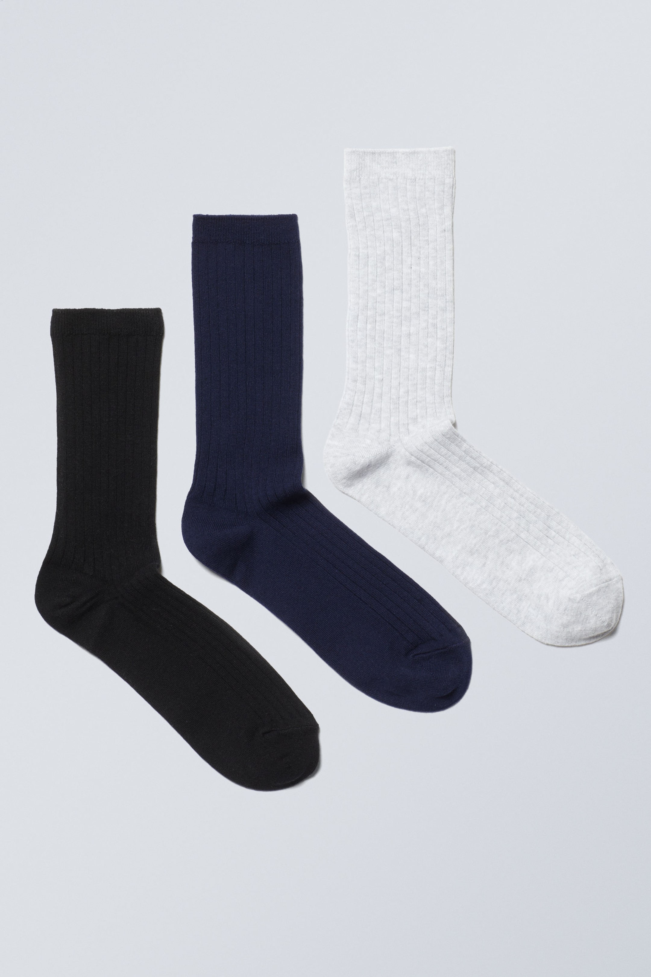 Zwart/blauw/grijs - Ribsokken, 3 paar - 0