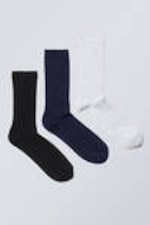 Zwart/blauw/grijs - Ribsokken, 3 paar - 0