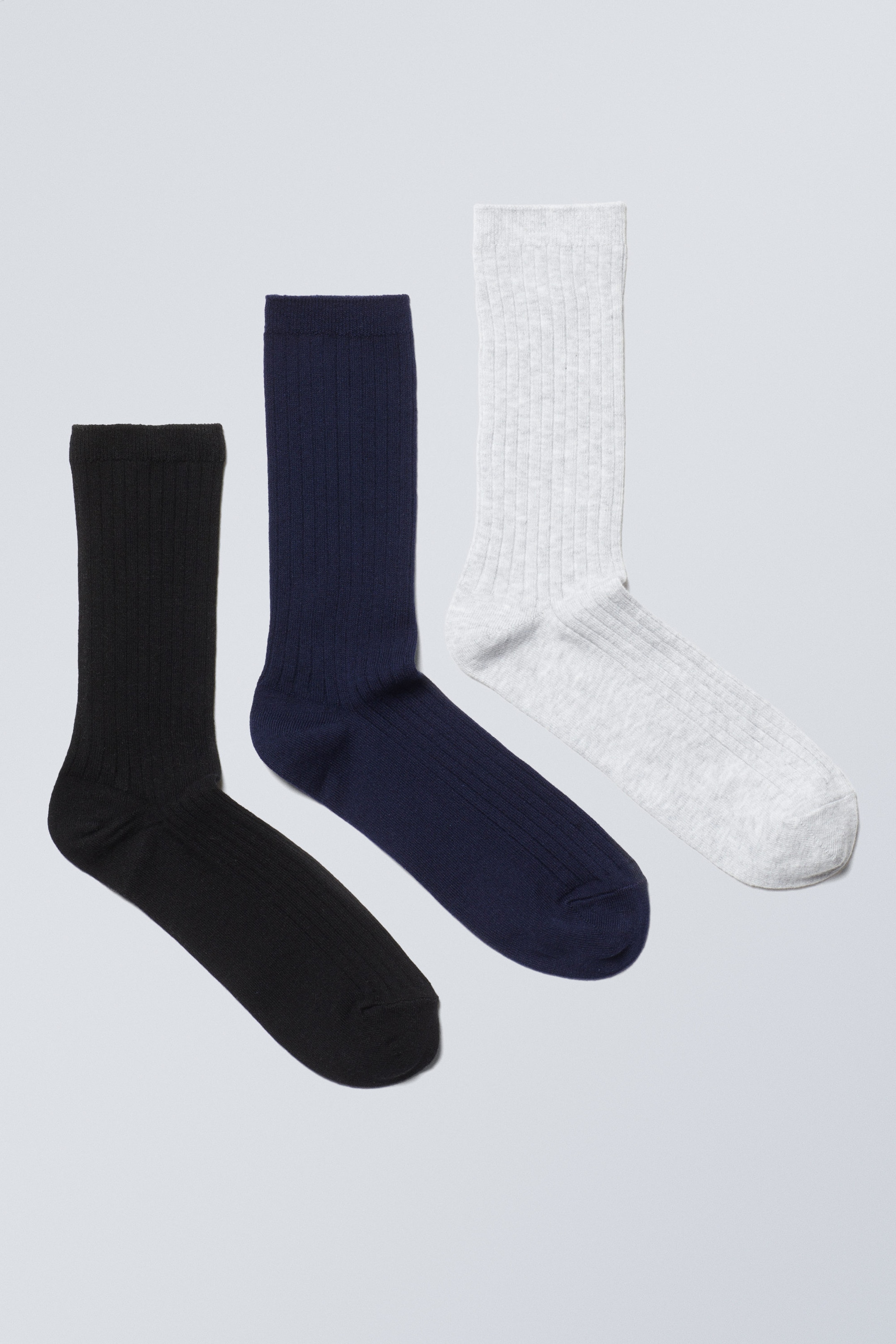 Black/Blue/Grey - 3-pack Rib Socks - 0