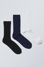 Black/Blue/Grey - 3-pack Rib Socks - 0