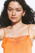 Orange - Satin Lace Top - 2