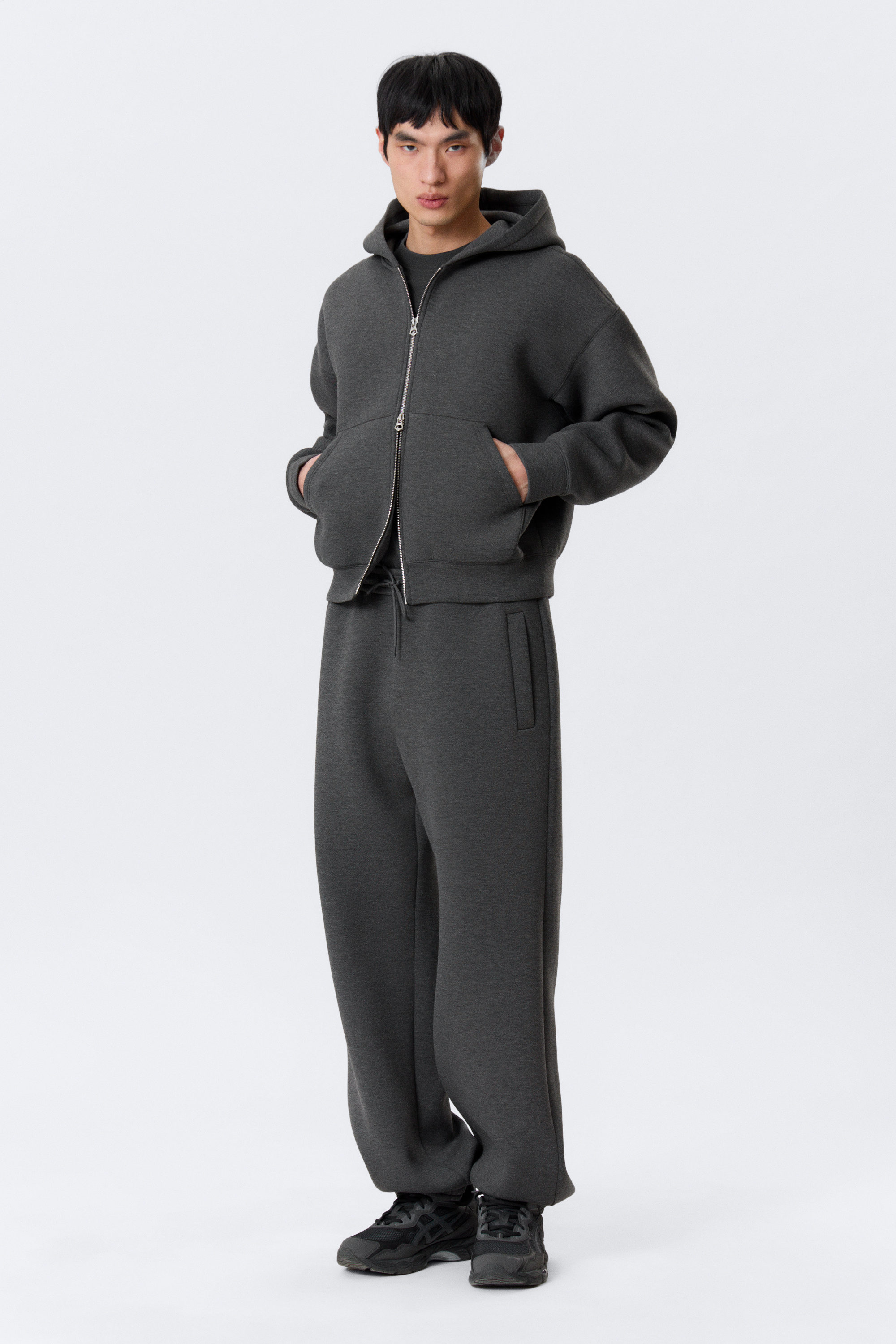simon scuba zip hoodie - Dark Grey Melange | Weekday WW