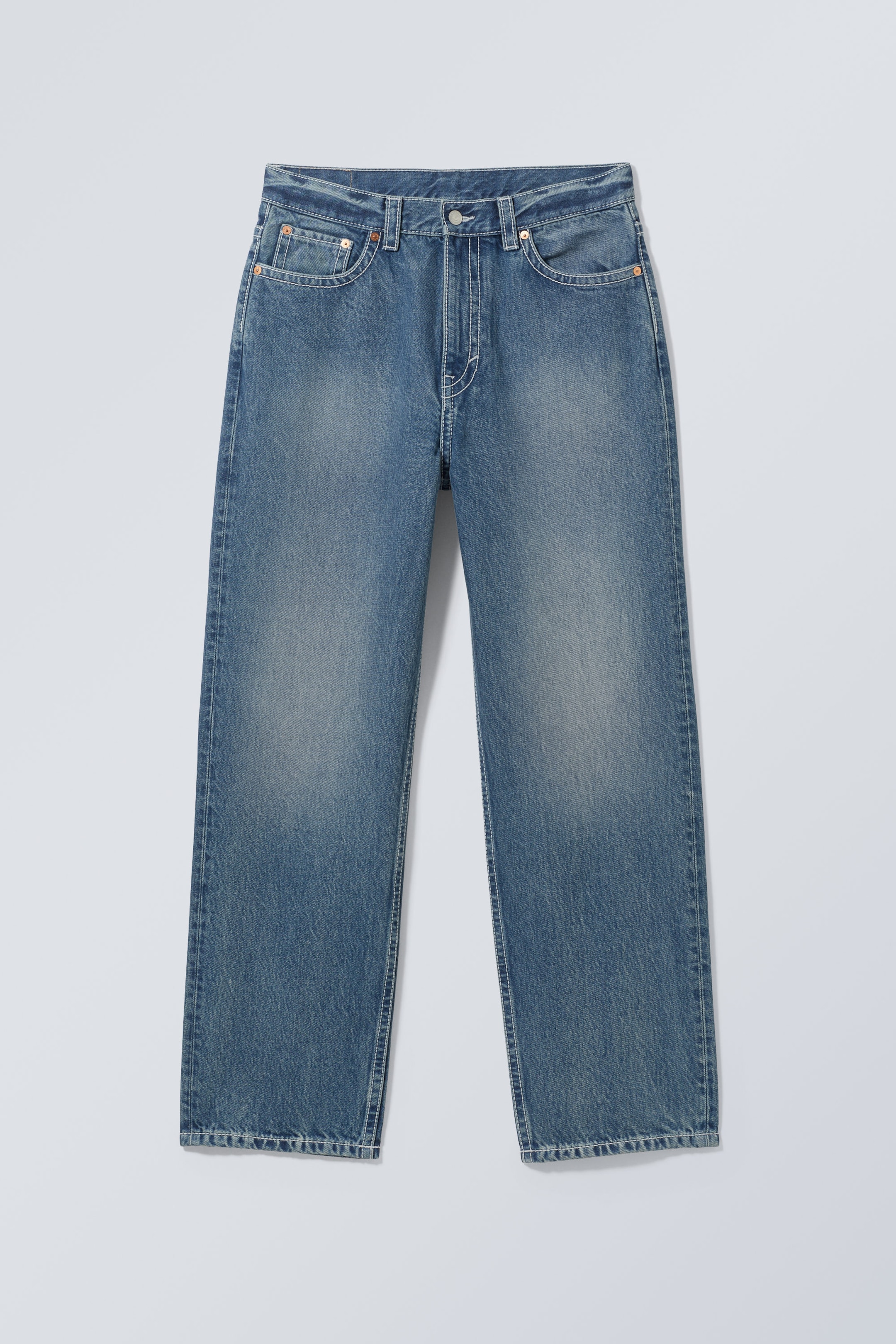 Bleu moyen - Jean ample avec surpiqûres Galaxy - 0