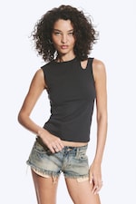 Dunkelgrau - Schmal geschnittenes Tanktop mit Cut-outs - 0