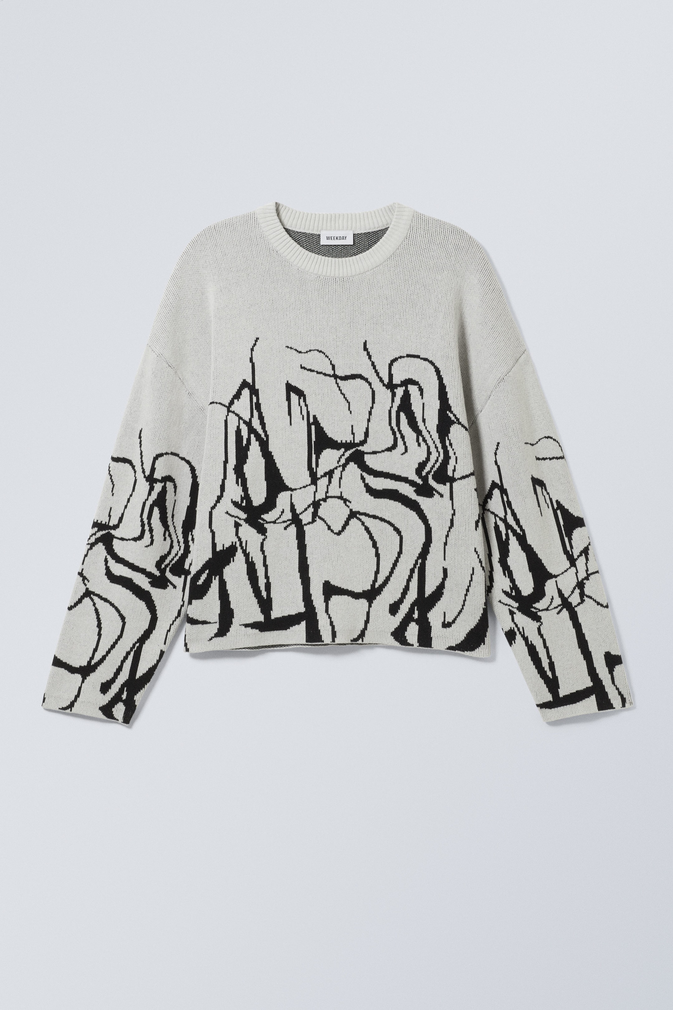 Imprimé gris gribouillages - Pull graphique en coton fin - 0
