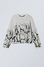 Imprimé gris gribouillages - Pull graphique en coton fin - 0